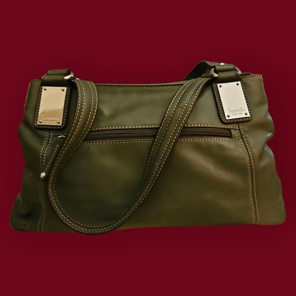 Vtg TIGNANELLO Green Leather Two Compartment Shoulder Bag - Picture 1 of 12